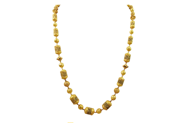 Elegant 18K Gold Beaded Long C